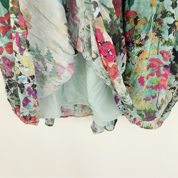 Peruvian Connection Tradewinds Dress L Large Floral Cap Sleeve Mint Green Midi - Picture 9 of 13